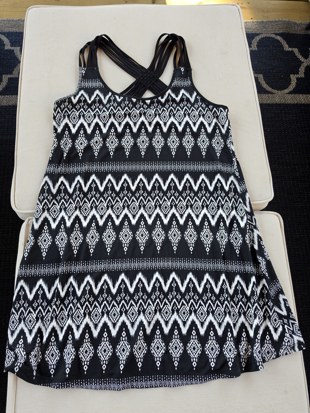 Women's Black & White Patterned Crisscross Tank Dress